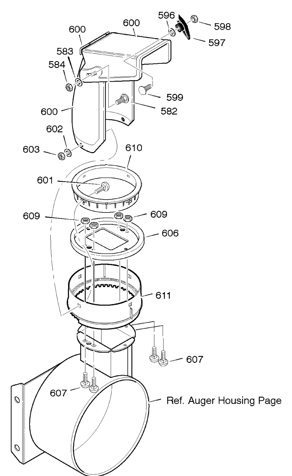 Discharge Chute Diagram and Parts List for 622505X0B 2004 Briggs and Stratton Snow Blower